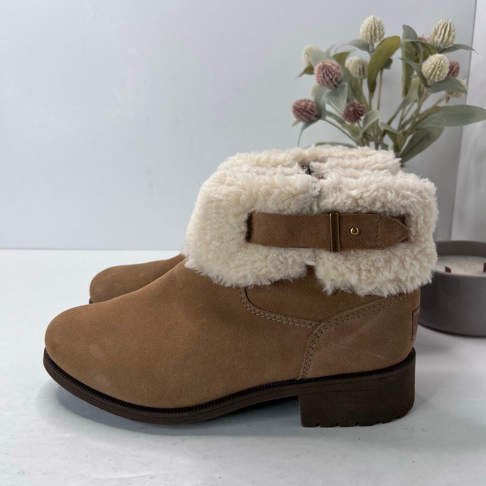 Ugg Bodie Fur Trim Belted Chunky Heel Boot Cheastnut SN1166756 Women 9 Tried on